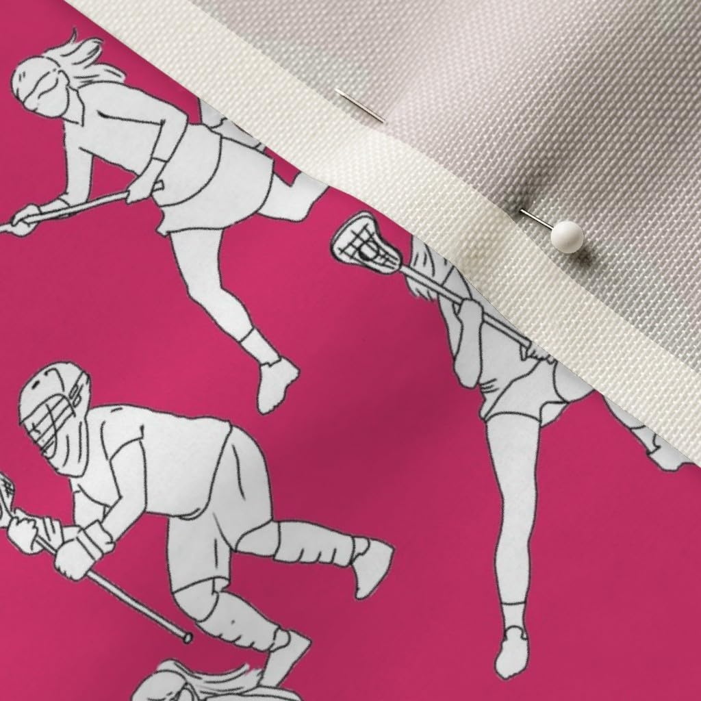 Spoonflower Fabric - Lacrosse Magenta Women Sports Girls Ball Womens High School Canada Printed on Upholstery Velvet Fabric Fat Quarter - Upholstery Home Decor Bottomweight Apparel
