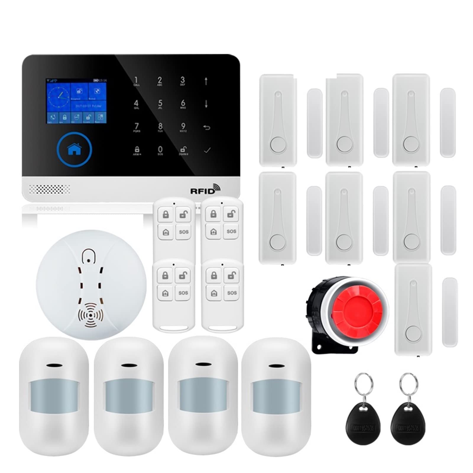 Wireless Tuya App SIM gsm Home RFID Antifurto LCD Touch Tastiera gsm Kit sensore di Allarme,Protezione Potente(W2B Bundle 14)