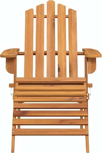 Miniatura 4 de Penau Adirondack Garden Chair Foldable Solid Acacia Wood Outdoor Armchair, Oiled Finish Rustic Brown, Single Seat Slanted Back Wide Arms Footrest,
