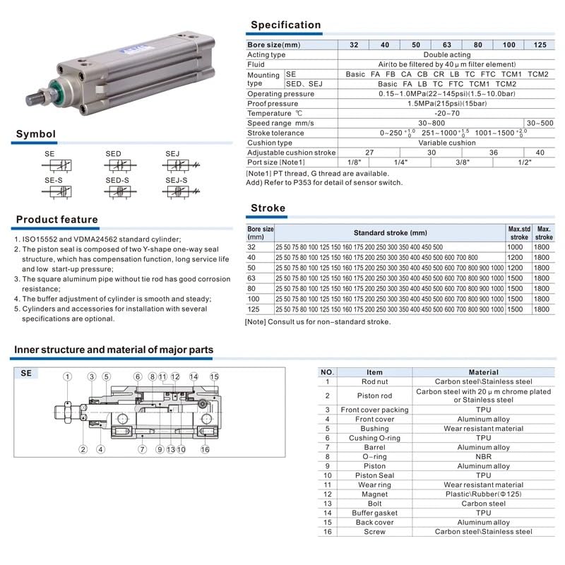 Vérin pneumatique SE50 course 50mm pour automatisme industriel
