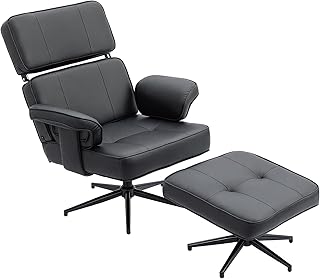 HOMCOM Relaxsessel mit Hocker, Fernsehsessel mit Verstellbare Kopfstütze, Liegefunktion, TV-Sessel aus Kunstleder Ruhesessel für Wohnzimmer, Schlafzimmer Schwarz