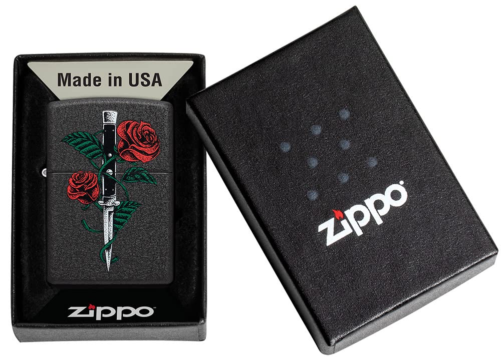 Amazon.com: Zippo Rose Dagger Tattoo Design Black Crackle Pocket