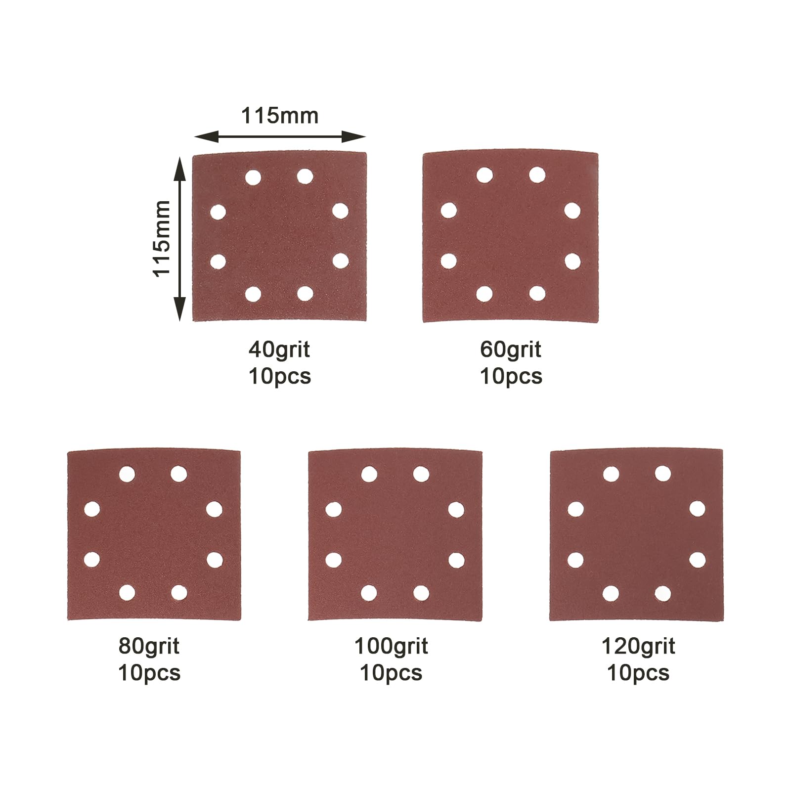 VGOL 50 Stück Schleifblätter mit 8 Löchern Vorgestanzt 115 X 115 Mm