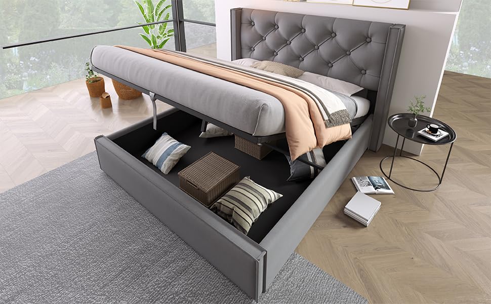 Tidyard Cabecero de Cama Acolchado 140x200 cm con Almacenamiento, Gris, Capacidad 300 kg Modelo YFXLYD-830809AAG
