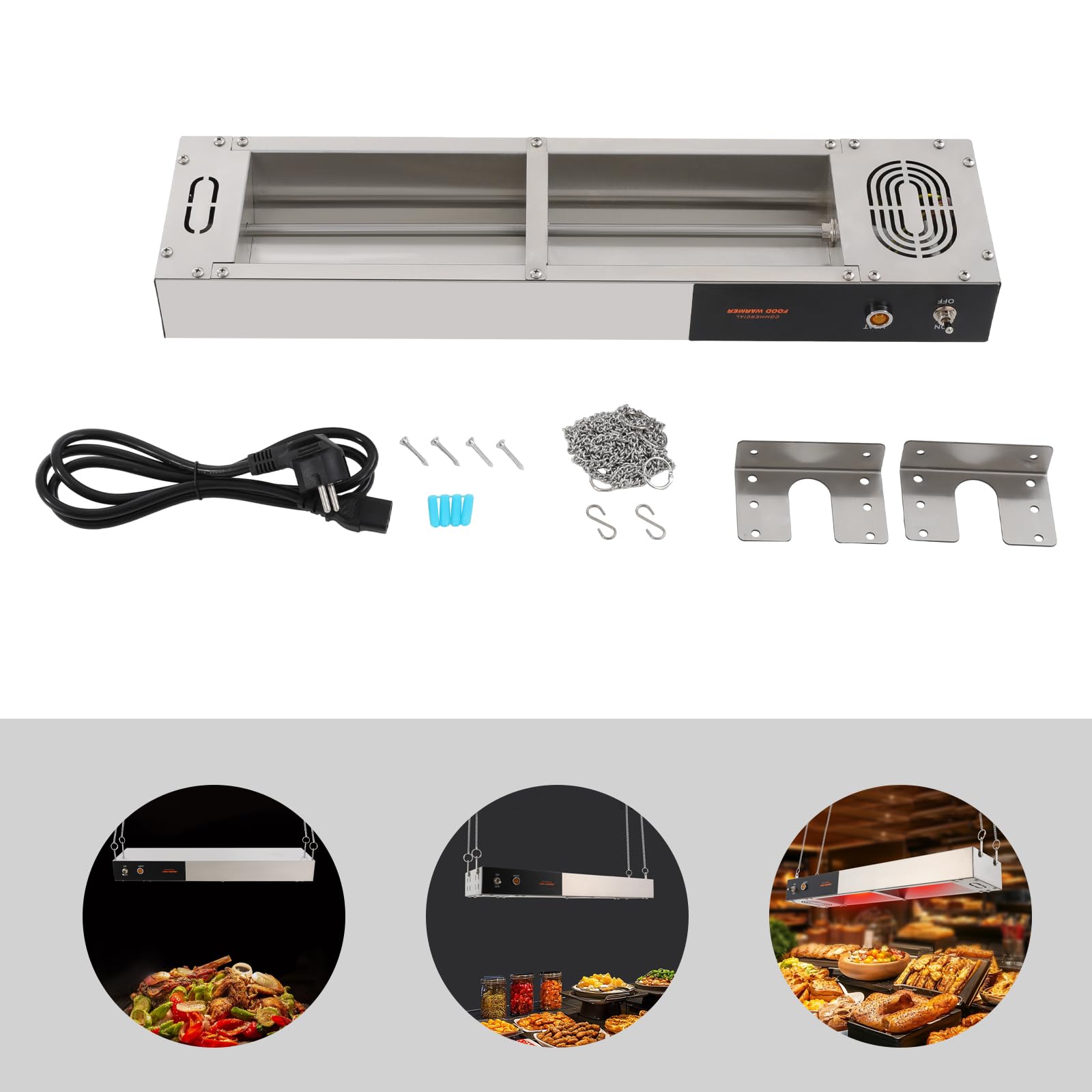 Lampada di calore per alimenti, 750 W, commerciale, lampada a buffet Server sospesa, regolabile in altezza per buffet e cucina sala da pranzo