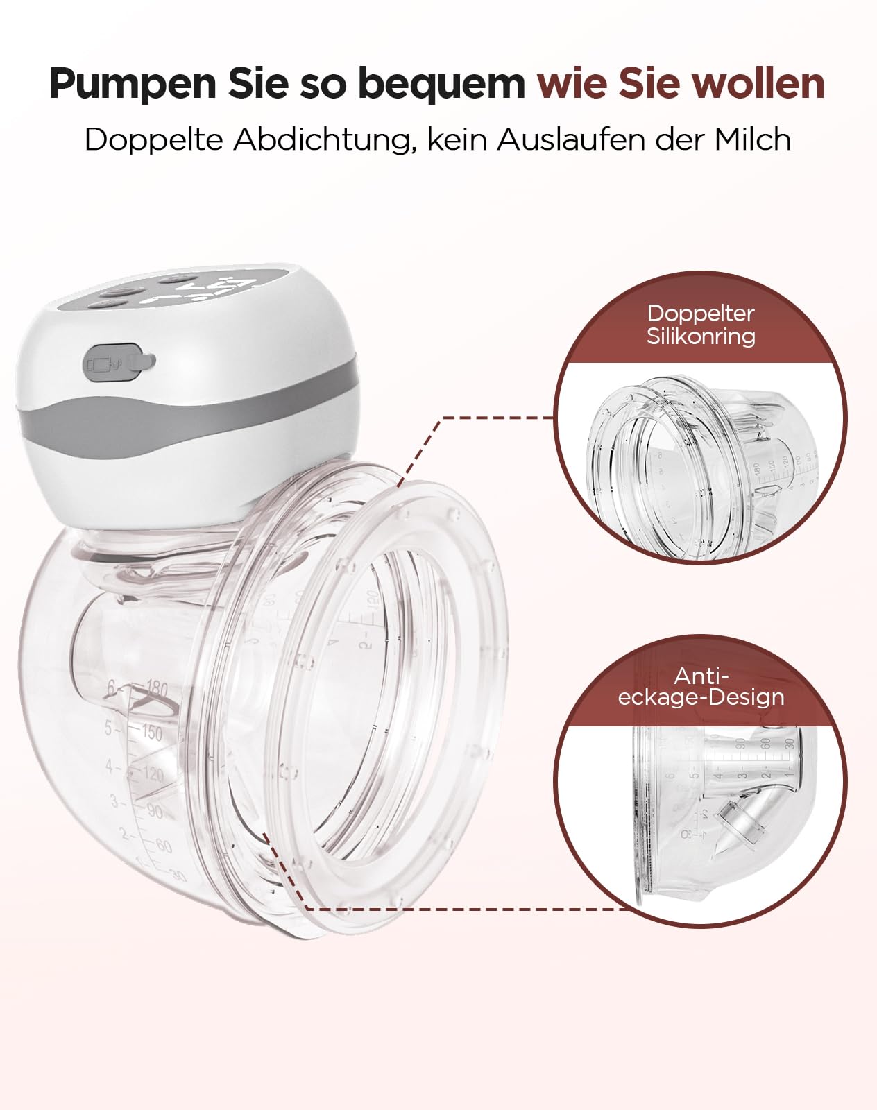 Haokoo Elektrische Milchpumpe -201g BPA-frei Milchpumpe Elektrisch Freihändig, 3 Modi und 12 Stufen, 40dB Leise, Ideal für Arbeit, Reisen & Nacht, 2er-Pack