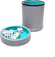 Vista 2 de Taza de dados de cuero sintético con tapa, coctelera de dados con forro de fieltro, incluye 6 dados de puntos para juegos de dados Yahtzee Bar