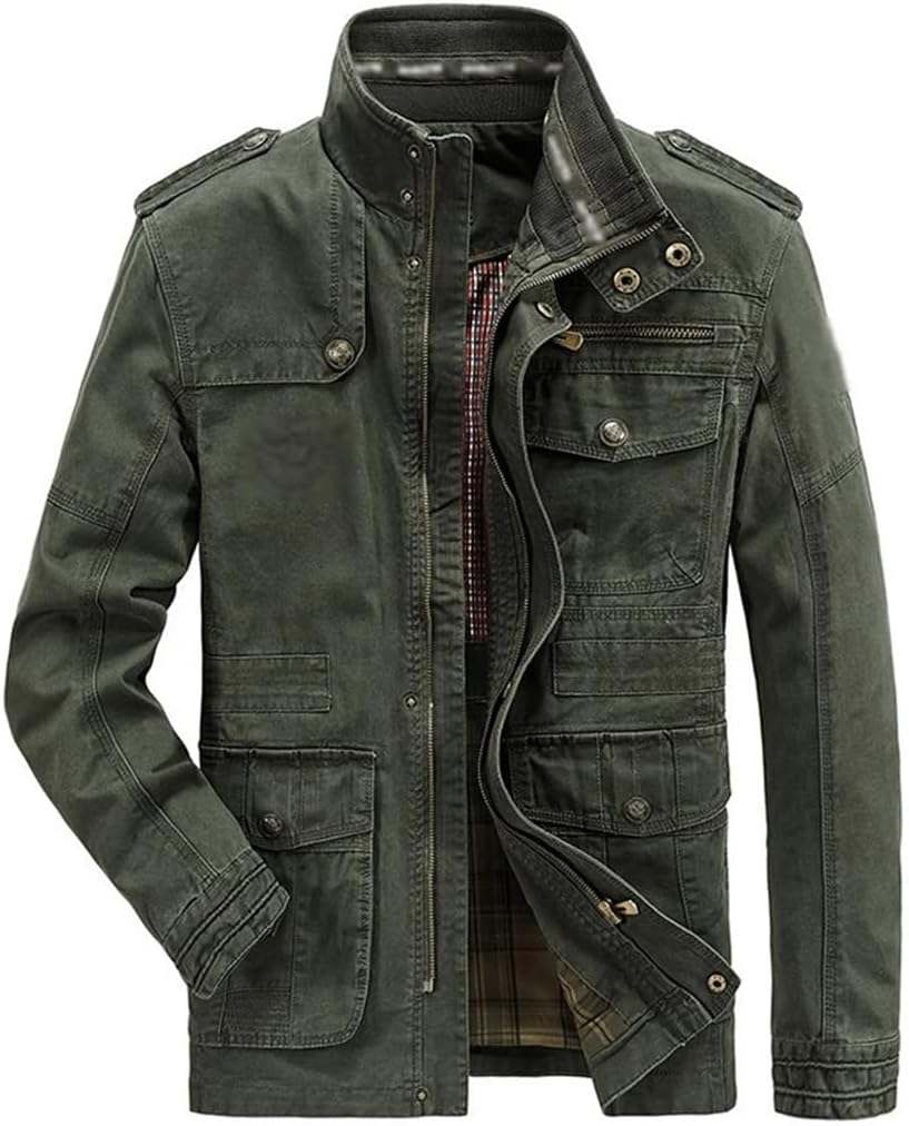 REHJJDFD Men Cotton Business Casual Cargo Jackets Male Military Motorcycle Bomber Jackets Coats