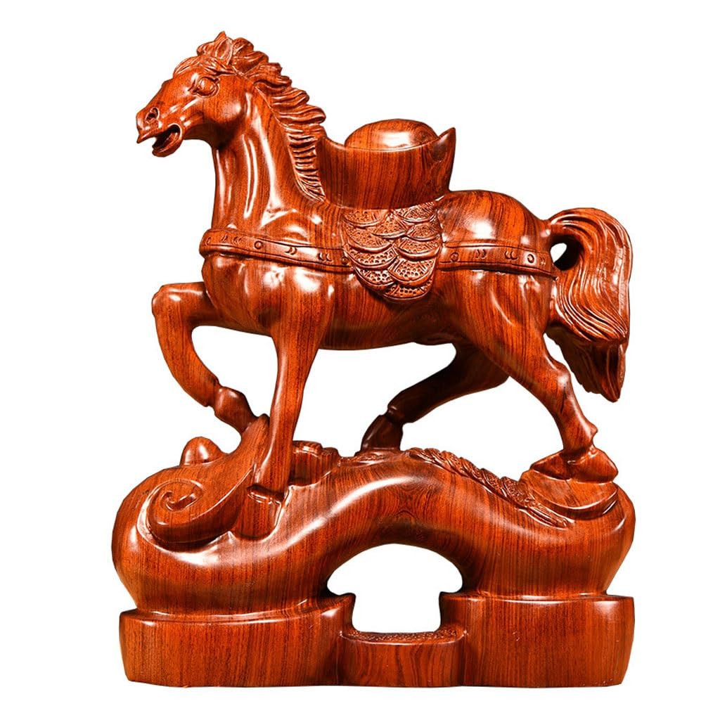 ATREDESES Office Decor Wooden Carving Horse Ornament Solid Wooden Horse Home Living Room Decoration Mahogany Crafts Home Decor