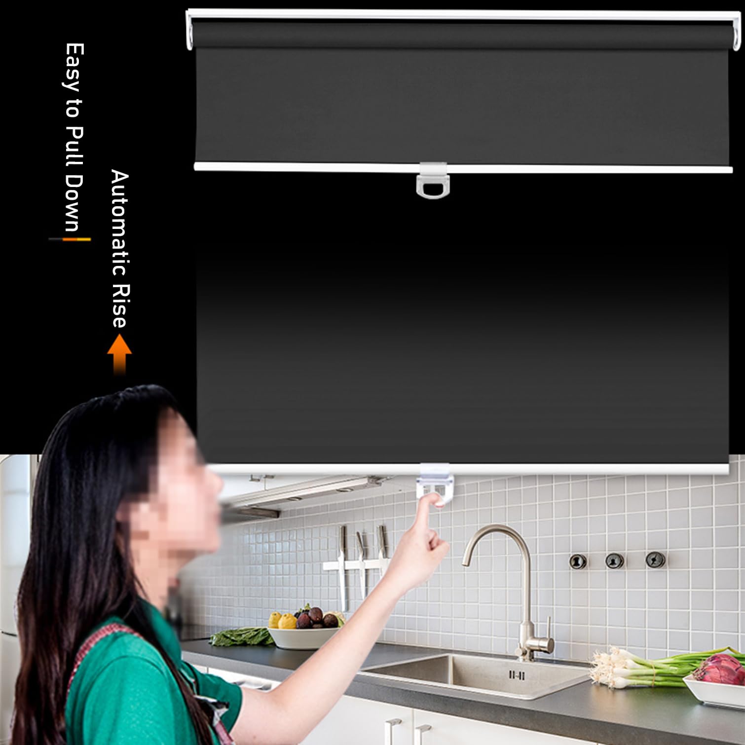 Tenda a Rullo Oscuranti 100% Senza Fili,Avvolgibile per Finestre in Tessuto Termica Isolante Nero con Sistema a Molla,per Casa,Ufficio,Personalizzate,Larghezza x Altezza (165cm x 100cm)