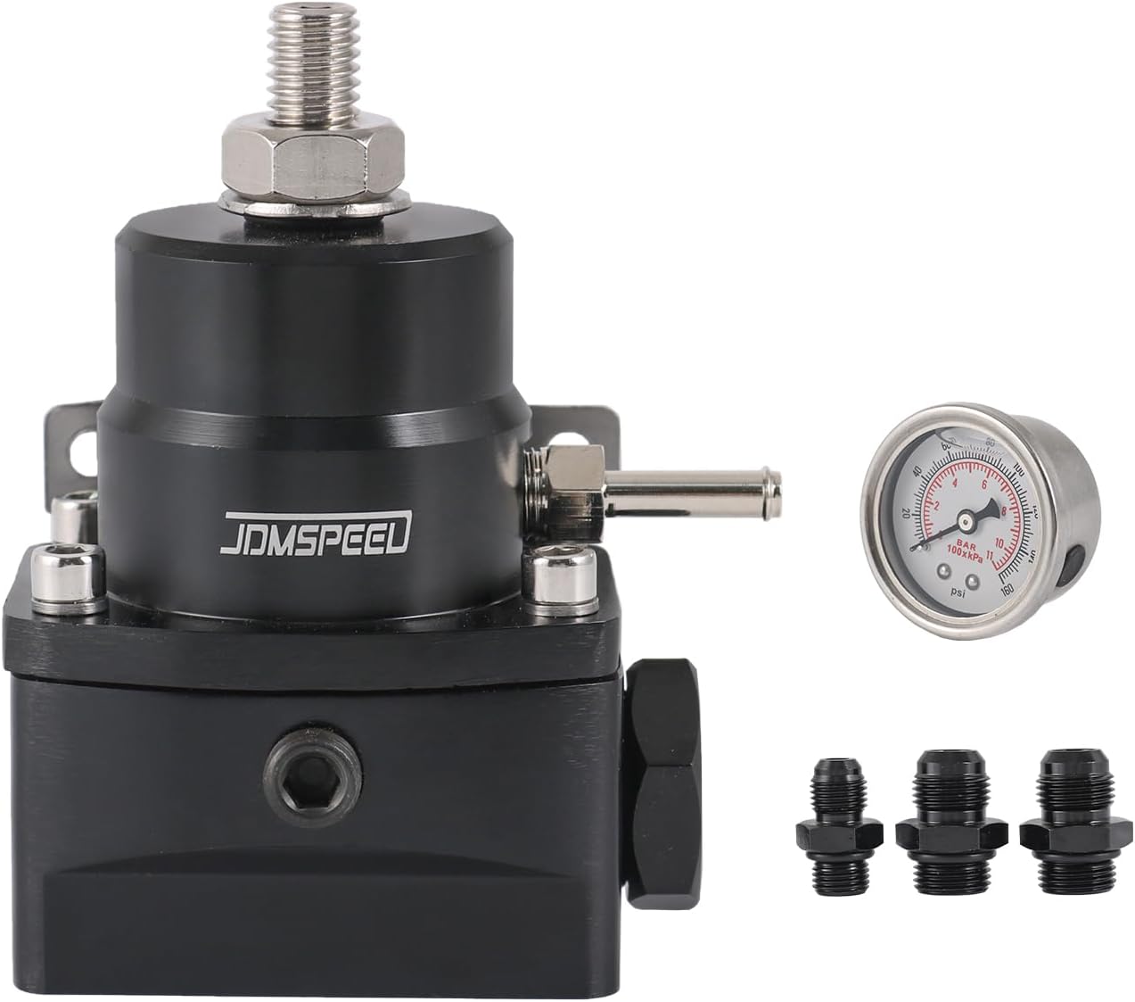 Fuel Pressure Regulator AN8 Feed & AN6 Return Line with 0-160PSI Gauge Black