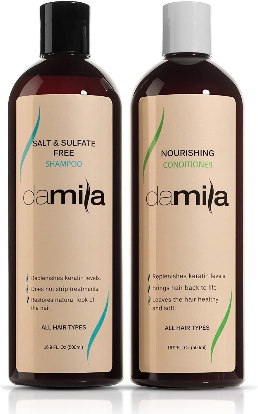 Salt & Sulfate Free Shampoo & Conditioner for Keratin and Color Treated Hair - Professional Keratin Value Pack for Damaged, Frizzy, Curly, Dry & Thin Hair - Shampoo Sin Sal - 16.9 Fl Oz