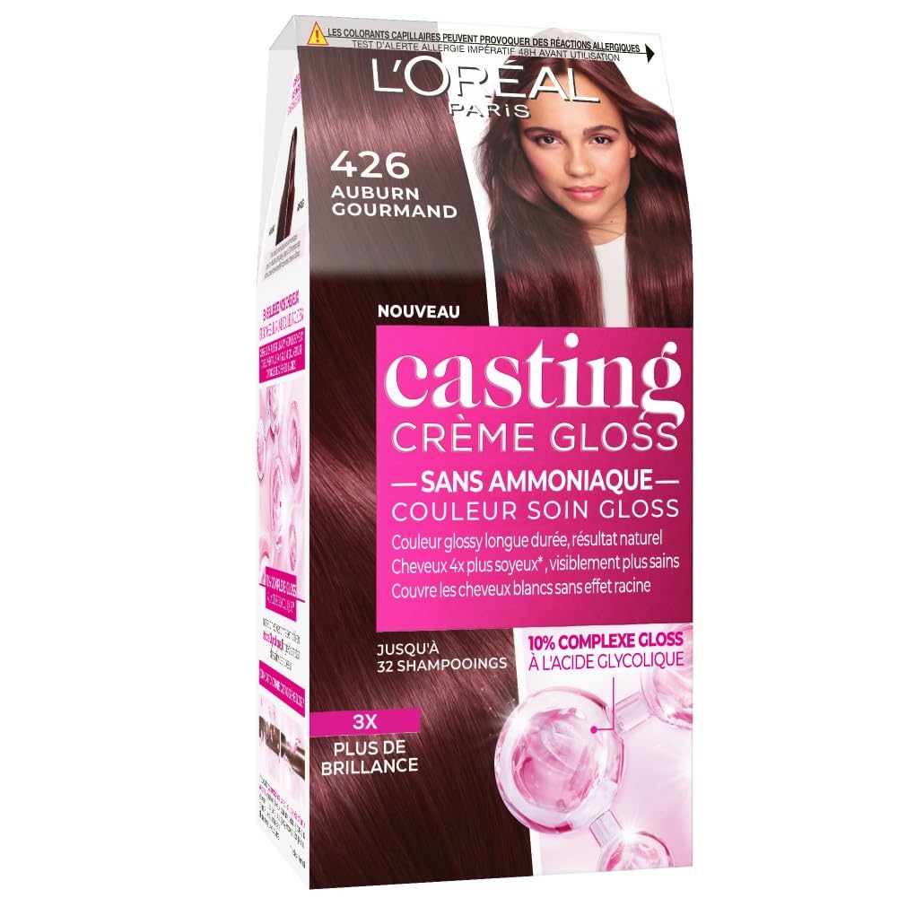 L'Oréal Paris - Coloration Cheveux Semi-Permanente Ton sur Ton - Couleur Soin Gloss - Sans Ammoniaque - Casting Crème Gloss - Nuance : Auburn Gourmand (426)