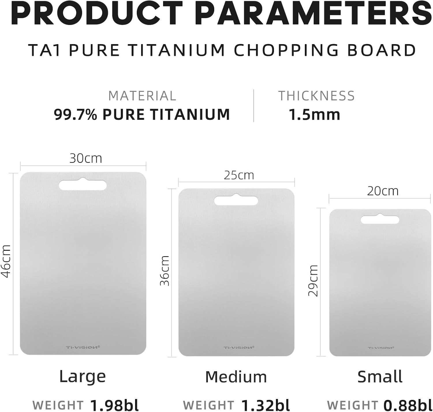 Pure Titanium Cutting Board Lightweight, Durable, Easy Clean Kitchen Chopping Board for Meat, Vegetables & Meal Prep 1.5mm Thick