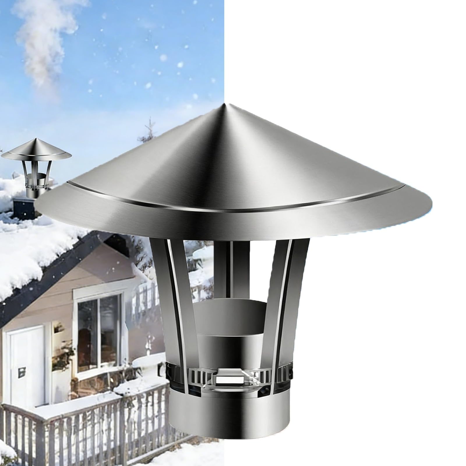 Cappello da Camino in Acciaio Inox 50 110 150 200 300 mm Comignolo Stufa a Pellet, Comignolo Antivento per Esterni, Canna Fumaria Camino Cappello, Per Condotti di Stufe E Camini(220mm/8.66in)