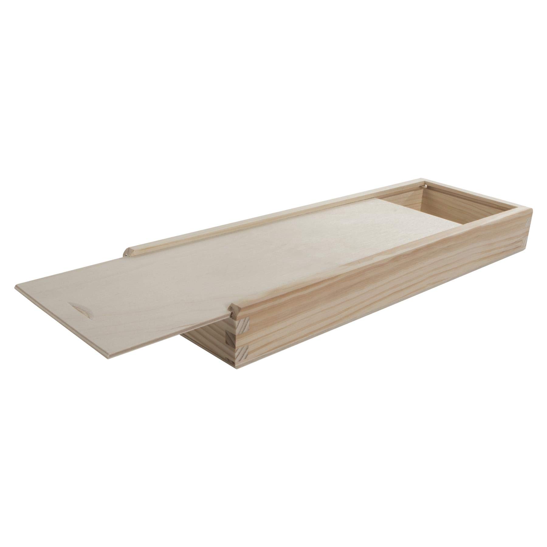 WooDeeDoo Slim Wooden Storage Box for Crayons Pencils Paintbrushes or DIY Crafts, Sliding Lid Unfinished Pine Craft Box - Image 2