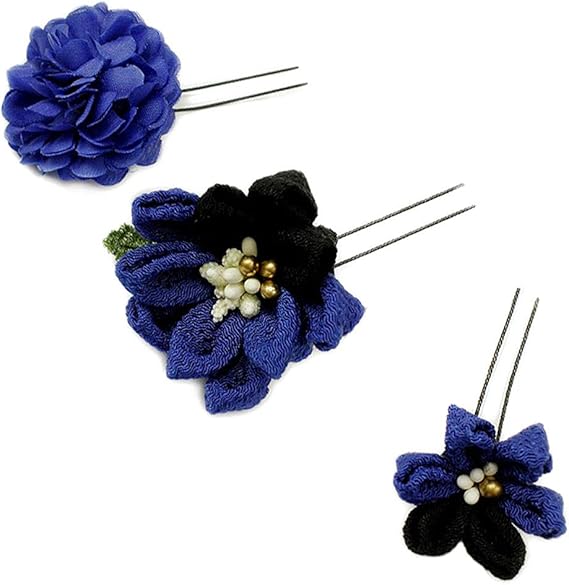 Amazon 髪飾り 成人式 花 振袖 つまみ細工 袴 青 黒 ちりめん ヘアアク 髪型 ヘアスタイル ヘアアレンジ ドライフラワー 和装 着物 No 9 3616 和装小物 通販