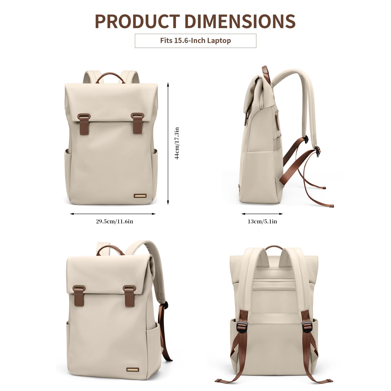 Sac à Dos Femme Ordinateur 15.6 Pouces Antivol - Backpack Loisir pour Voyage, École, Travail - Abricot