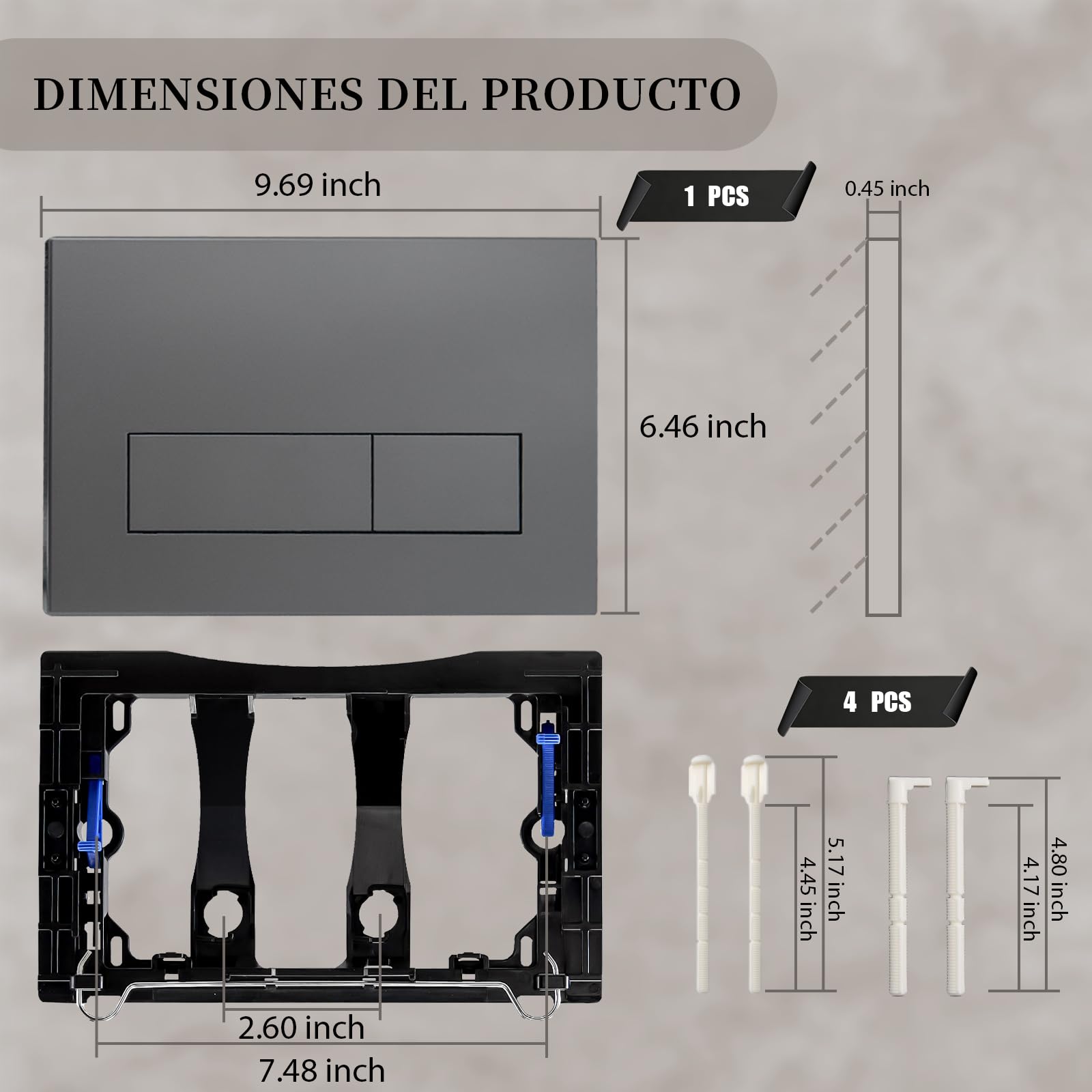 Placa de Accionamiento WC Doble Descarga, Compatible con Geberit Sigma 01/20/30, UP300 & UP320, con Kit de Palancas y Marco de Instalación, 245 × 164 mm (gris oscuro)