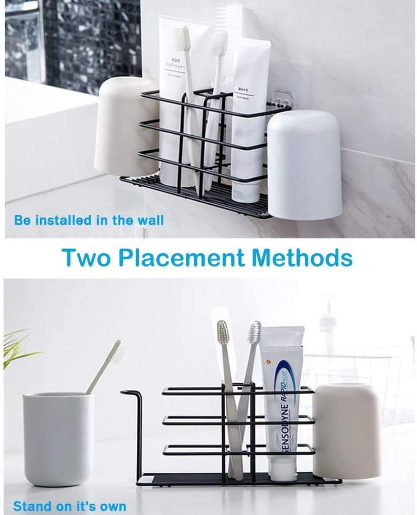 Stainless Steel Toothbrush Holder Stand & Wall Mounted Bathroom Storage Organizer Toothpaste Holder Multi-Function Stand Storage Rack for Electric Toothbrush, Toothpaste, Vanity, Razor
