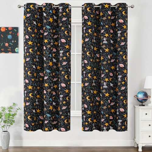 Image of Star Moon Black Out Curtains 72 Inch Long for Kids Bedroom /Nursery,38Wx72L