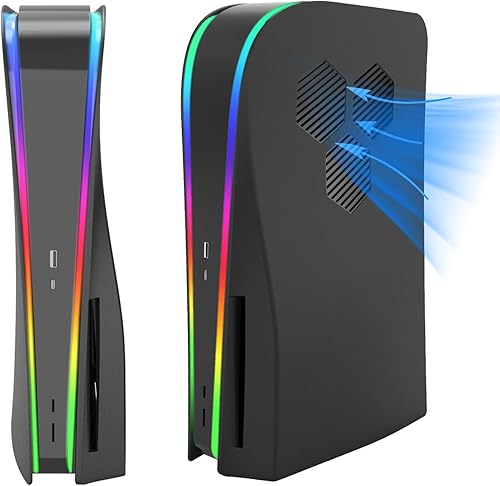 Placa frontal PS5 con barra de luz RGB, filtro de polvo para rejillas de ventilación de refrigeración, cubierta de consola de tira de luz LED para