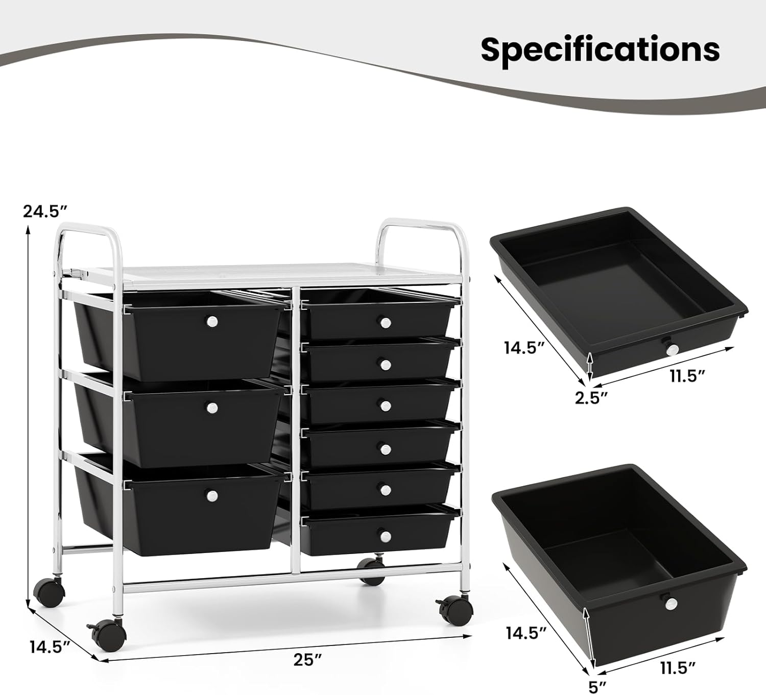 Nightcore Rolling Cart Storage Cart with 9 Drawers, Mobile Utility Cart with Wheels, Classroom Organizers for Teacher Office Home School Supplies Tool Craft Art Paper (Black)