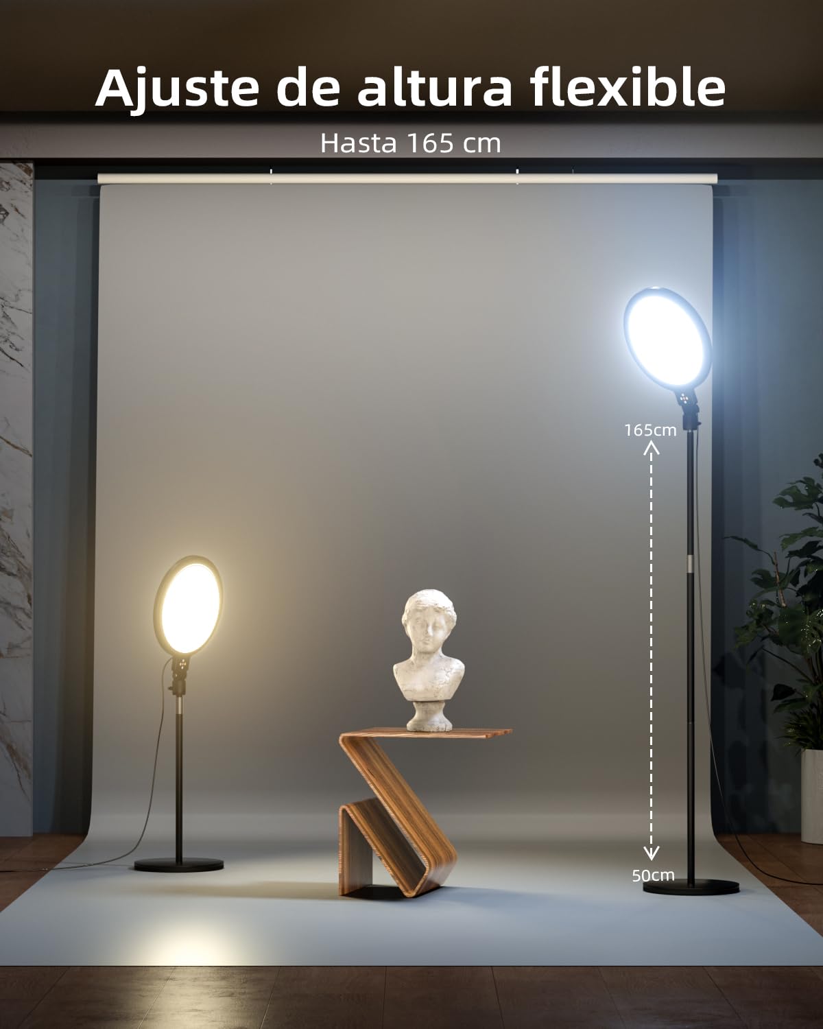 Anillo de luz grande con soporte de luz de 165 cm, 6500 K, luz de anillo profesional de pantalla completa para selfie, fotografía de vídeo de estudio, TikTok, YouTube, transmisión en vivo