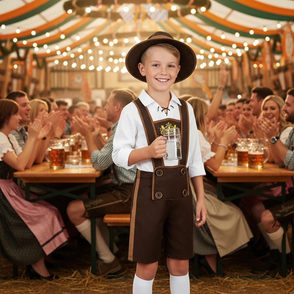 Kids Oktoberfest Costume Boys Lederhosen Beer Festival Bavarian Party Cosplay 3-13 Years
