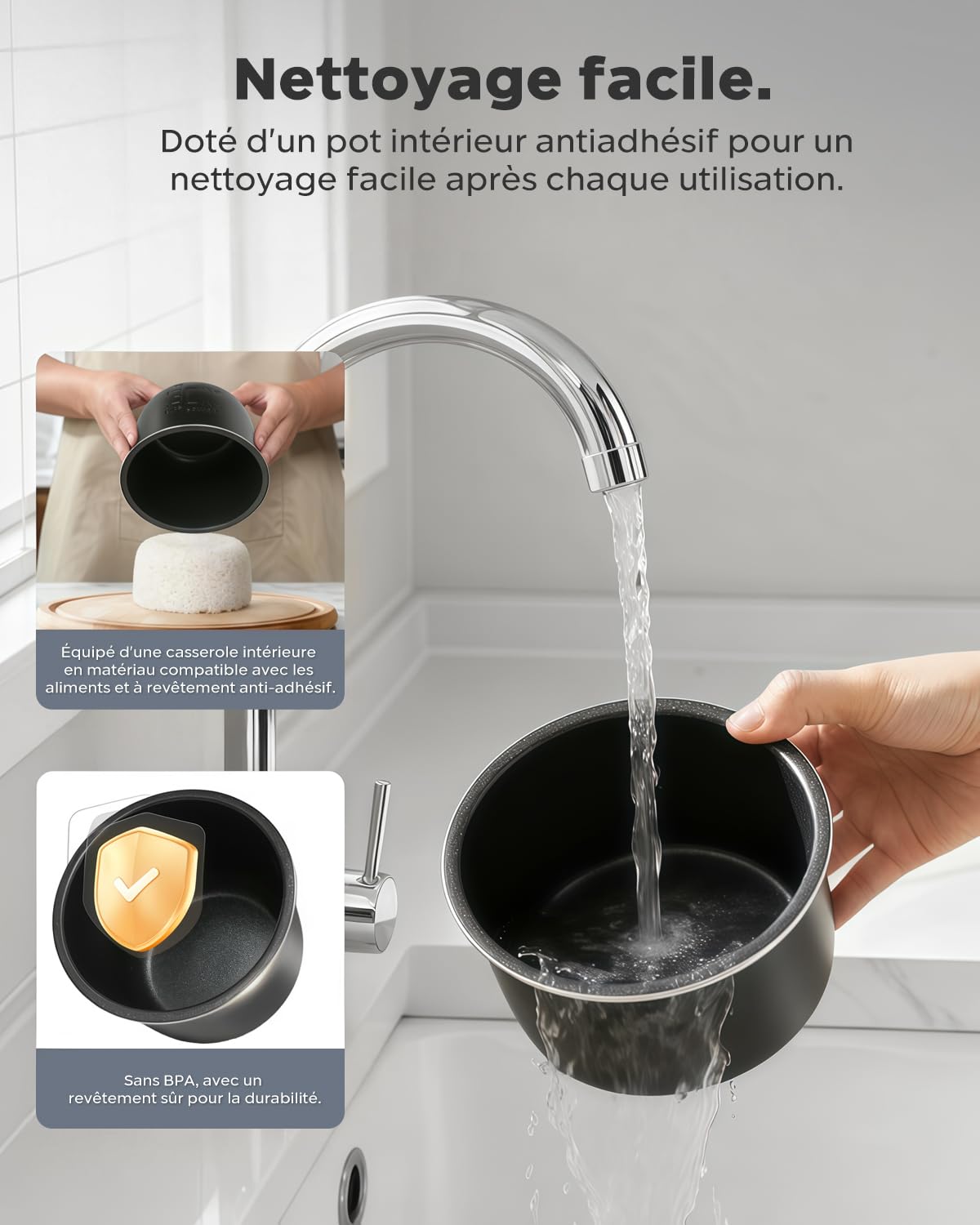 Bear Cuiseur à riz 2 tasses non cuit, multifonction, 300 W, avec fonction de maintien au chaud, fonction préréglée, mini cuiseur électrique, blanc