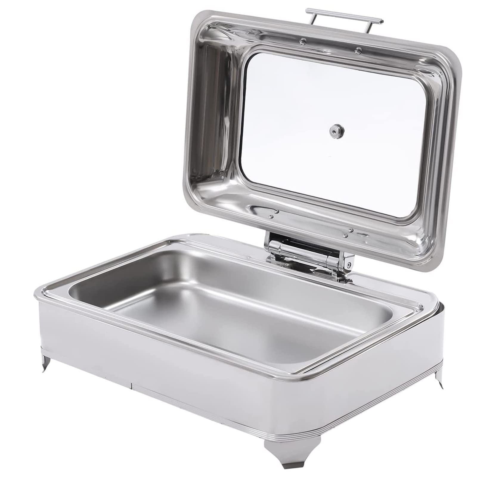 Scaldavivande Professionale a Buffet Per Piatti a Buffet, Chafing Dish Scaldavivande Elettrico Acciaio Inox,Server a Buffet Rettangolare Catering Warmer,Coperchio Visibile in Vetro,Rimovibile-9l(Size:
