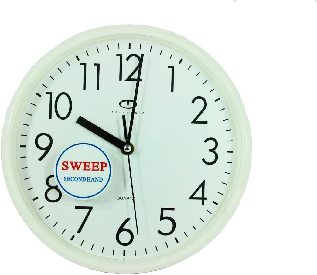 Telesonic White Quartz Wall Clock w/Quiet Sweep Second Hand