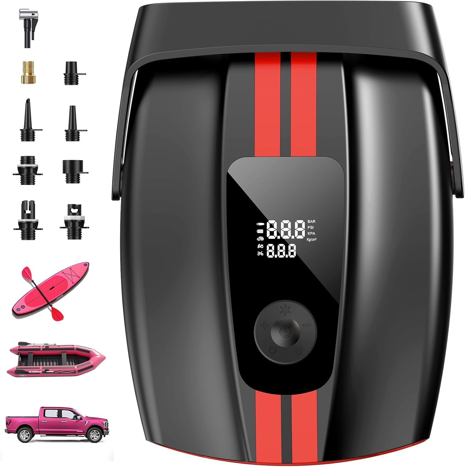 ZFOX 50PSI Paddle Board Pump,Dual Motor SUP Pump with HD LED Display & 9 Nozzles - Auto-Shutoff & Auto Overheat Protection,12V DC Electric Air Pump for Paddle Board/Kayak/Tent/Boats/Tyres etc.