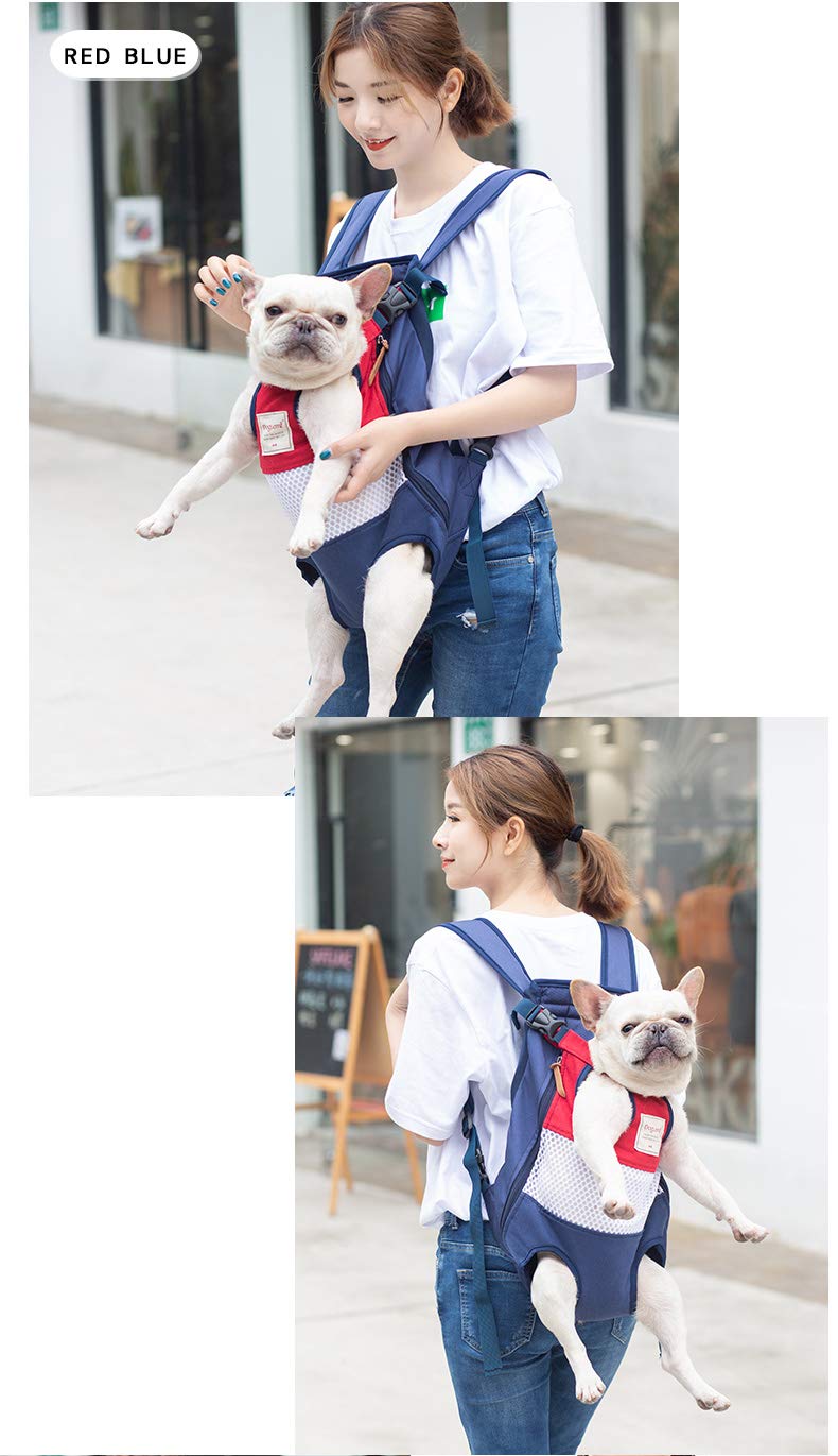 Tineer Zaino per Animali Domestici,Regolabile Dog Front Legs out Carrier Backpack Il Sacchetto di Mano Libero Viaggi,Easy-Fit per 5-12KG Piccole Medie Gatti Cani attività all'aperto (Rosso Blu)