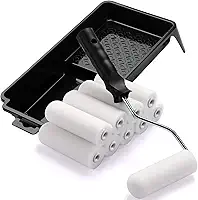 ACEBON Conjunto de 10 mini rolos de pintura de espuma para pintura com brilho e cetim, madeira e metal, rodapé, peitoris de janela, portas, conjunto de rolo e bandeja de 10 cm