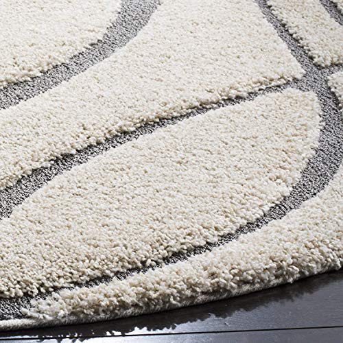Image of Geometric Wave Shaggy Rectangular Carpet For Living Room,Bedroom,High Low Design Finish Microfiber 1.8 Inch Pile High,7X10 Feet Ivory|Grey Color