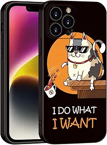for iPhone 15 Pro Max Case Cat Cute and Fashion Phone Case - 'I Do What I Want' Cartoon Design | Shockproof Soft Cover for Girls & Women (B2-Cartoon Cute cat)