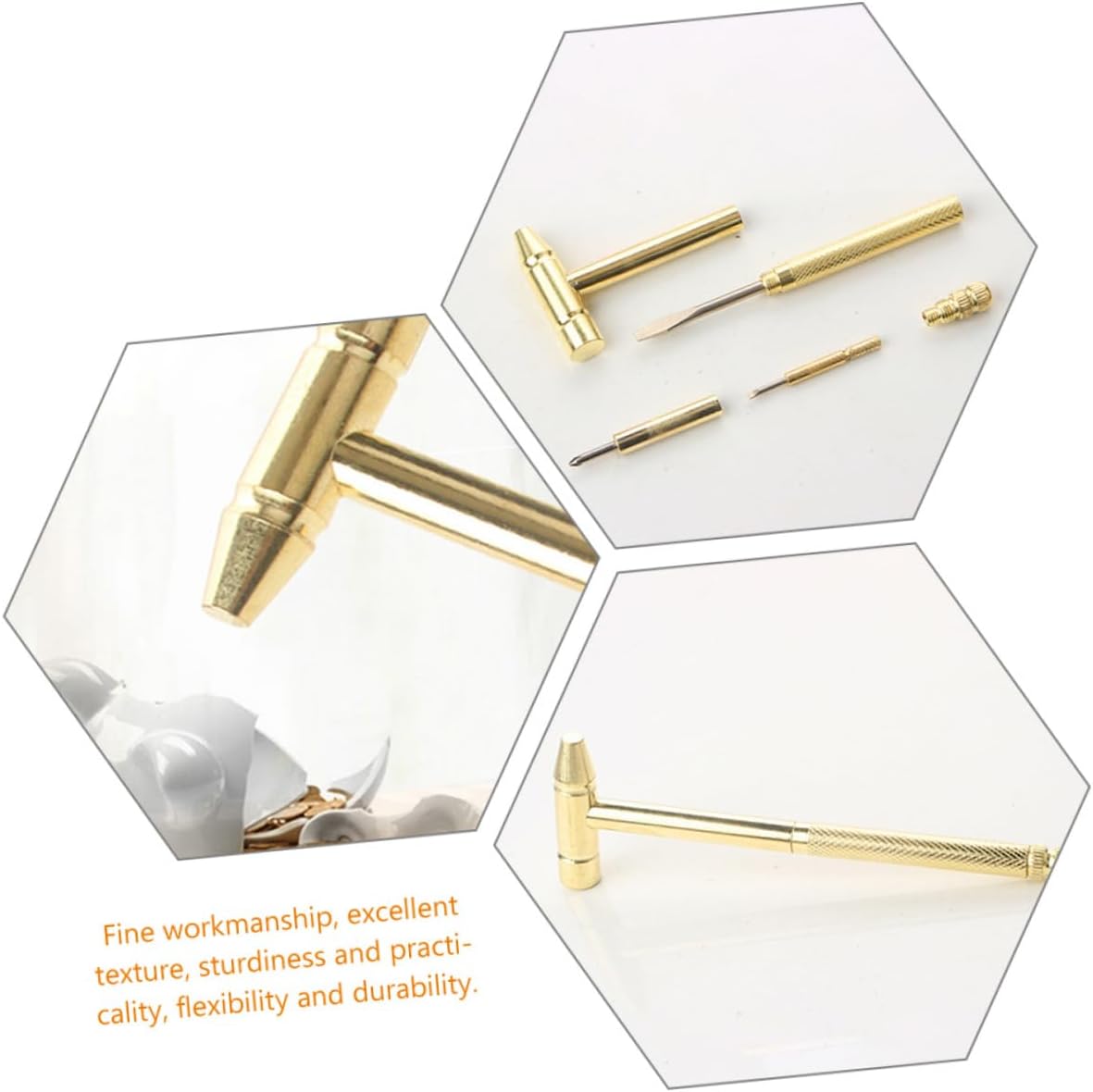 Multifunctional Tack Hammer with Removable Screwdrivers Compact Copper Hammer for Jewelry Projects and Home Repairs Ergonomic Knurled Handle for