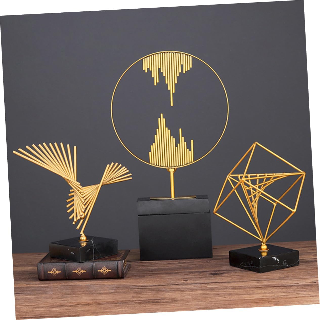 Cabilock Abstract Iron Ornament for Home Decor Unique Wrought Iron Adornment Modern Geometric Design Stylish Bookshelf Art for Living and Tabletop Decoration