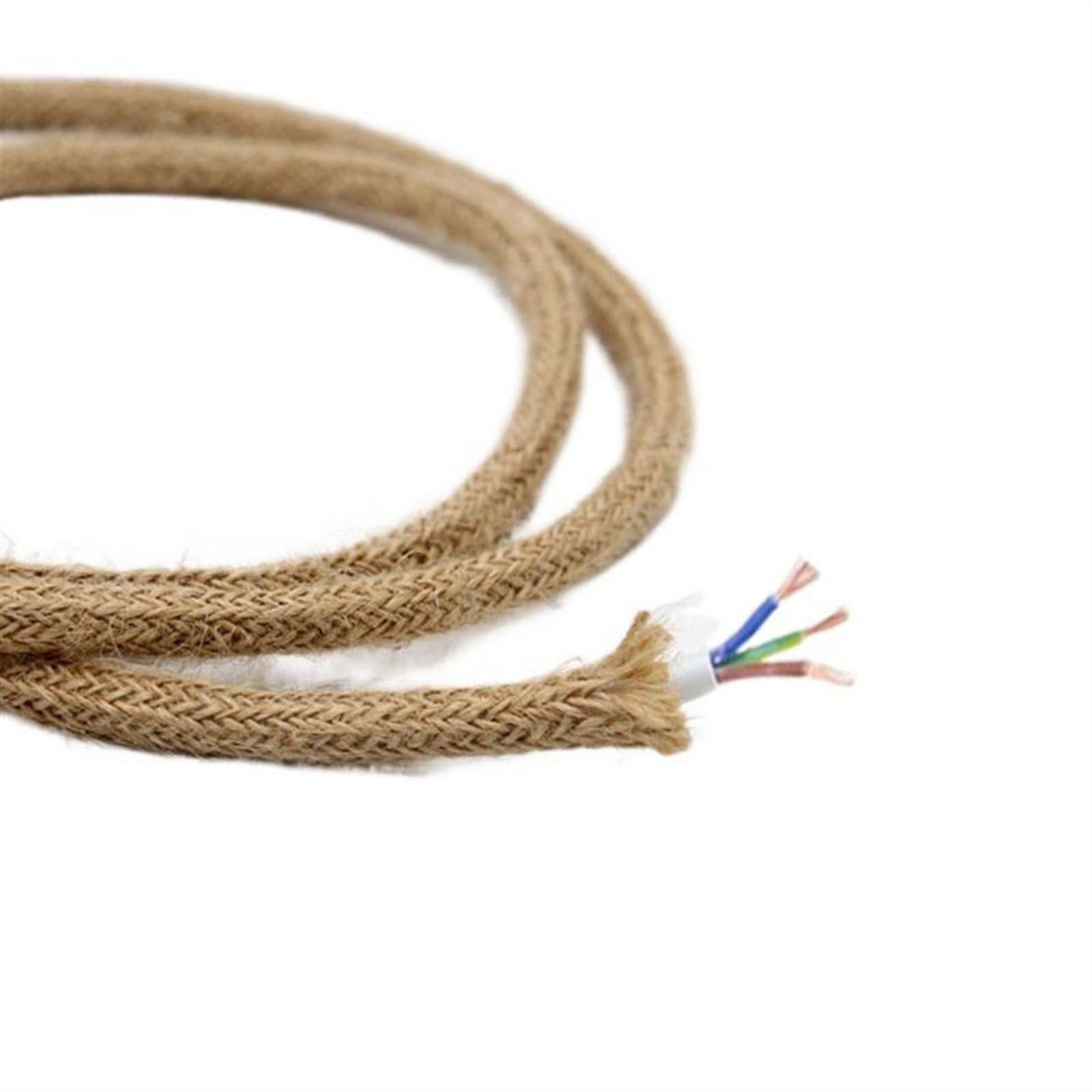 Outdoor Extension 2 Core 3 Core Vintage Hemp Rope Pendant Light Cord Retro Electrical Wire Fabric Braided Cable Solar sheathed(Color:3 core,Size:10meter)