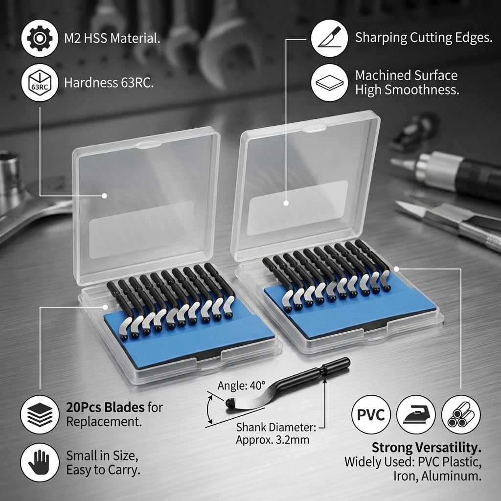 20Pcs Trimming Knife Blade Replacement Cutter Head M2 HSS 63RC 40° for Scraping PVC Plastic Iron BS1010 for SG NB Tool Holders