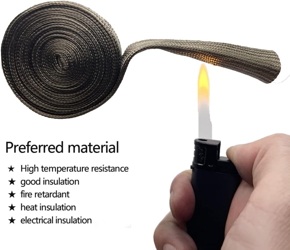 Spark Plug Wire Heat Shield Heat Hose 1" I.D.X10' Basalt fiber Heat Wrap Heat Sleeve Adjustable Fuel Line Heat Shield for Car&Auto Wire Loom Protection (Titanium)