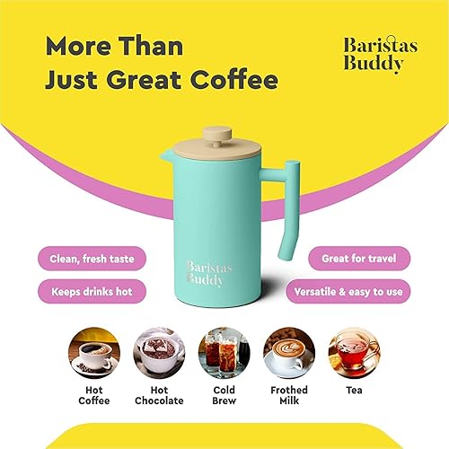 Miniatura 5 de BaristasBuddy Cafetera de prensa francesa de acero inoxidable parisino, gran cafetera aislada de 34 onzas, cafetera y cafetera de té, prensa