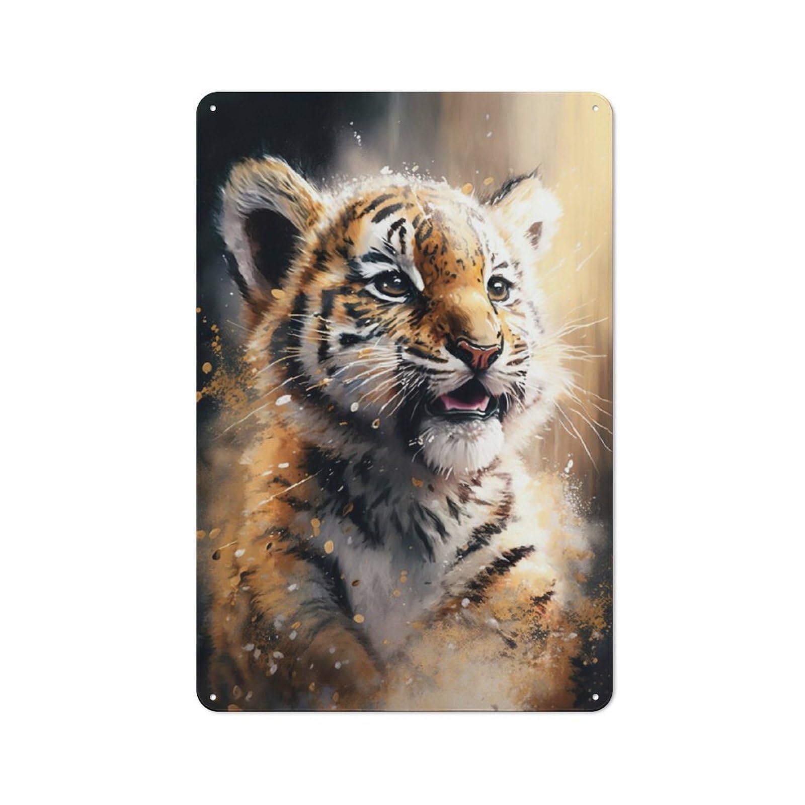 Junmoney Tiger Watercolor Sketch Tin Wall Plaque 30X20cm With For Guest Room Or Hallway, For Home Office, Studio And Craft Room Walls