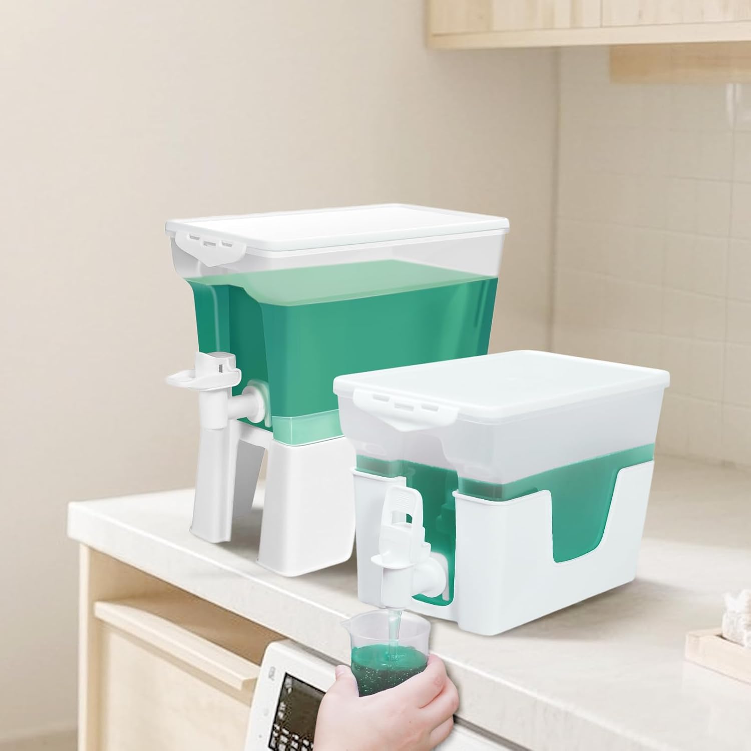 Conworld Laundry Detergent Dispenser, 1 Gallon Liquid Fabric Softener Dispenser for Laundry Room Organization, Laundry Soap Dispenser for Liquid Detergent, Bleach (2 Pcs)