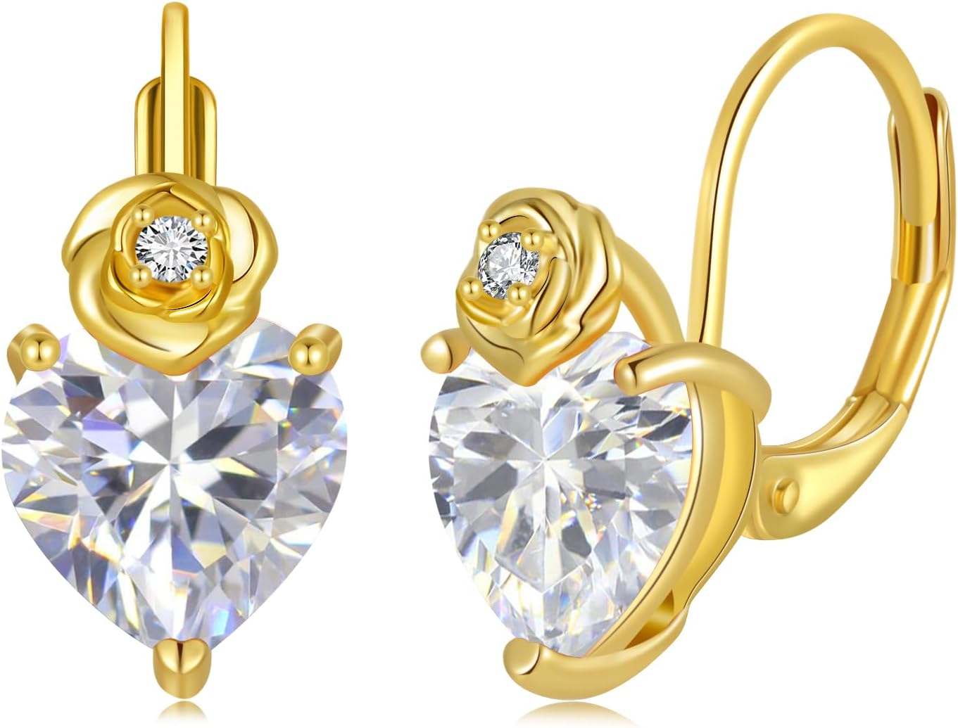 CiNily Heart CZ Leverback Dangle Earrings 18K White Gold Plated Cubic Zirconia Drop Earrings Simulated Diamond Dangle Earrings Fashion Dainty Jewelry Gifts for Women Hypoallergenic