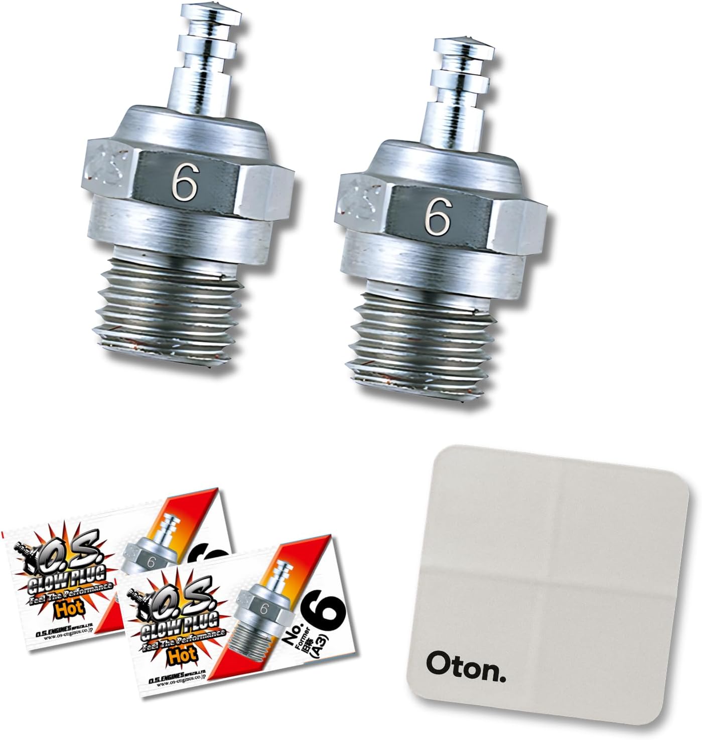 O.S. #6 Glow Plug (Formerly A3) – Hot Heat Range for .10–.60 2-Stroke Nitro Engines – 2-Pack + Cleaning Cloth | Smooth Idle, Break-In Friendly | Genuine O.S. 71605300