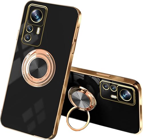 Compatible con Xiaomi 12T Pro Case Ring Holder Magnet Green, Teléfono para Xiaomi 12T Pro Funda Silicona a prueba de golpes Placa de lujo Slim Cover