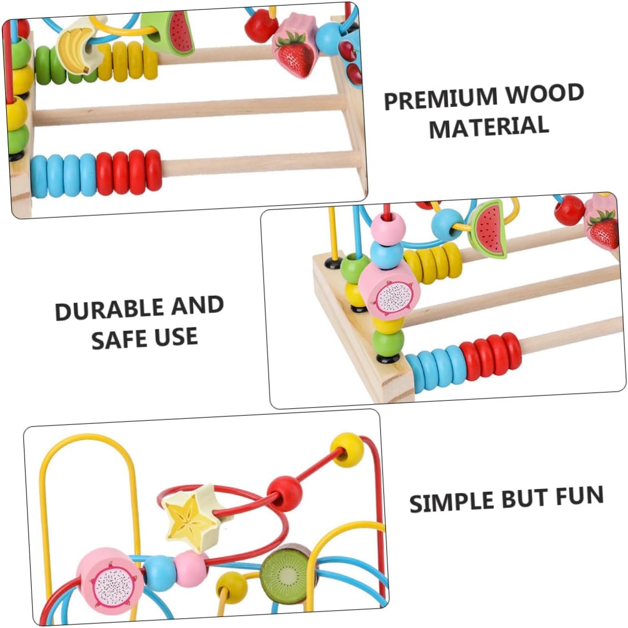 Wooden Bead Maze for Early Educational Plaything with Fruit Beads Safe Smooth Edges Preschool Learning Maze Game for Year Old Boys Random Color