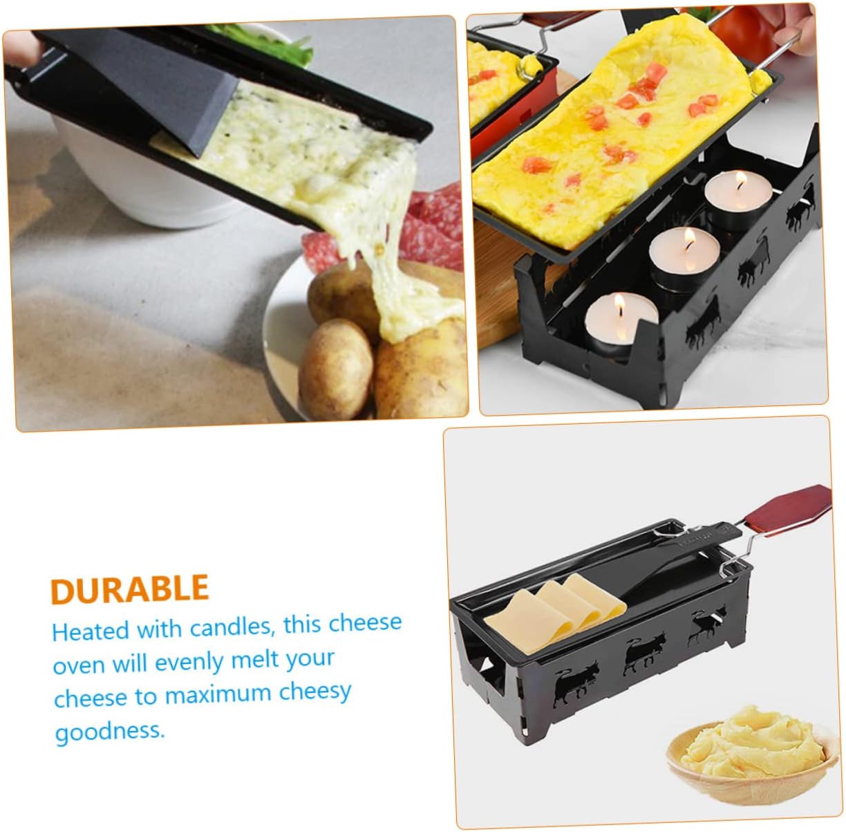 BESTOYARD 1 Set Cheese Griddle Carbon Steel Baking Tray Raclette Table Grill for Cheese Candlelight Cheese Raclette Indoor Grill Household Mini Cheese Oven Iron Kitchen Supplies Korean